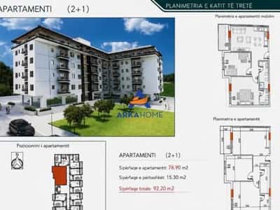 Durres, shitet apartament 2+1+Ballkon Kati 2, 92 m² 92.200 €