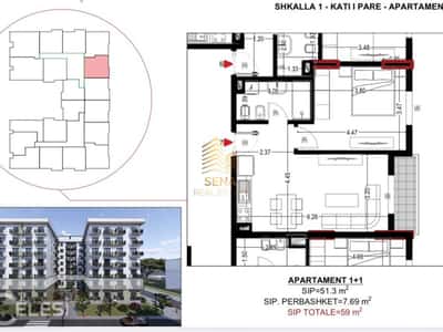 Shitet, Apartament 1+1+blk, Golem-Flower Hotel, 70.800 Euro